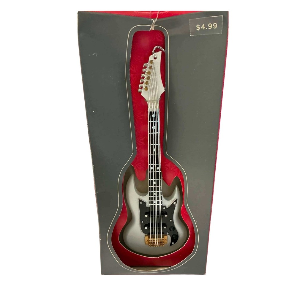 Electric Guitar Christmas Ornament Silver Black Musical Instrument Rock Music